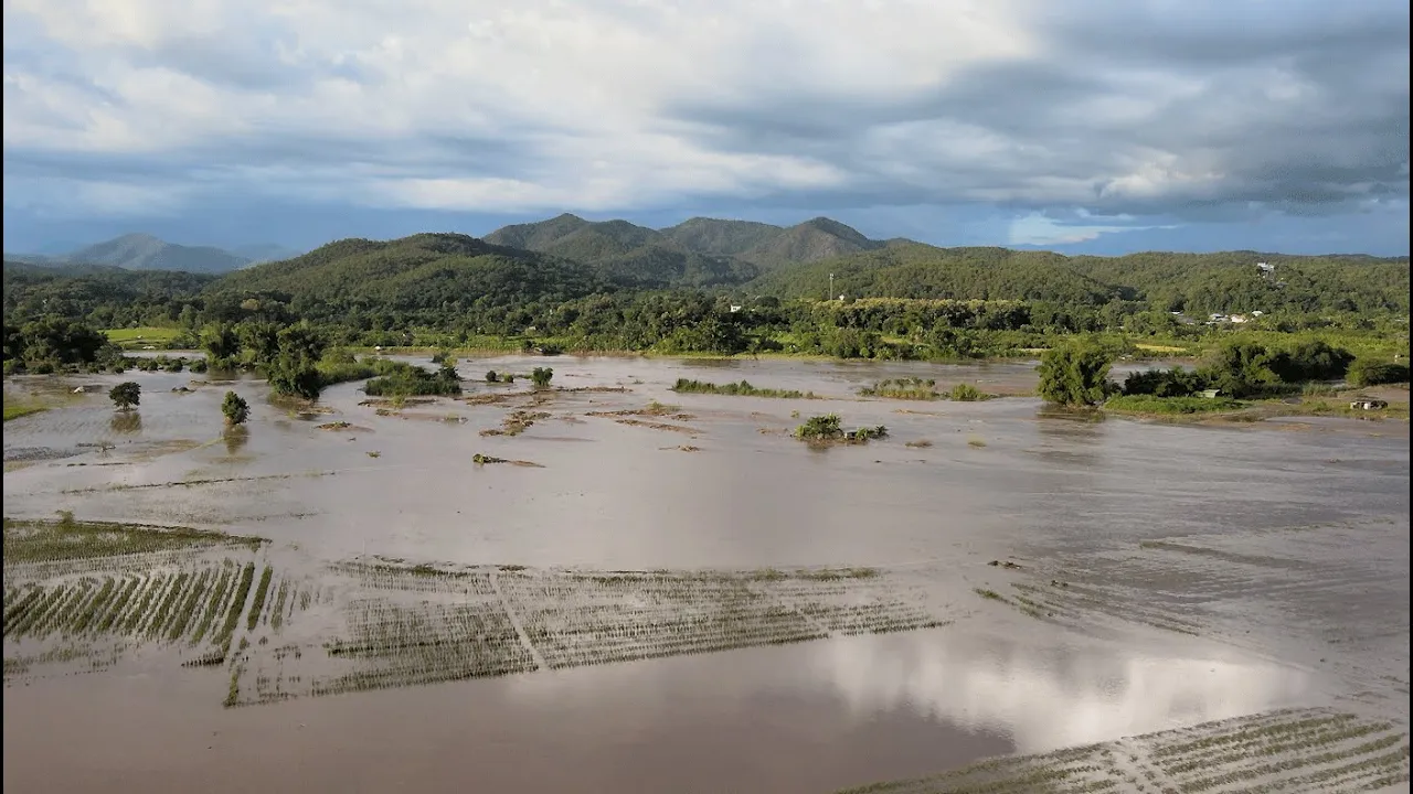 Mae Khan River in Chiang Mai Burst its Banks Flooding Farms and Villages